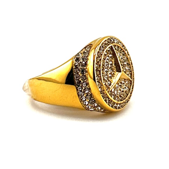 18K Gold Plated Over Stainless Steel Mercedes Benz Men Ring - Picture 2 of 4